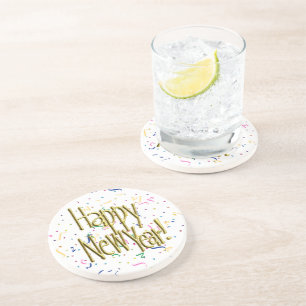 Dessous De Verre En Grès Bonne Année - Confettis Texte Or