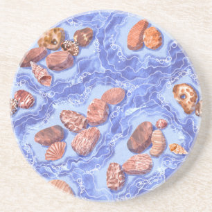 Dessous De Verre En Grès Bord de mer, vagues, galets