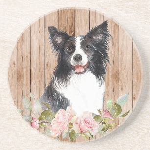 Dessous De Verre En Grès Bordure d'aquarelle Collie & Fleurs