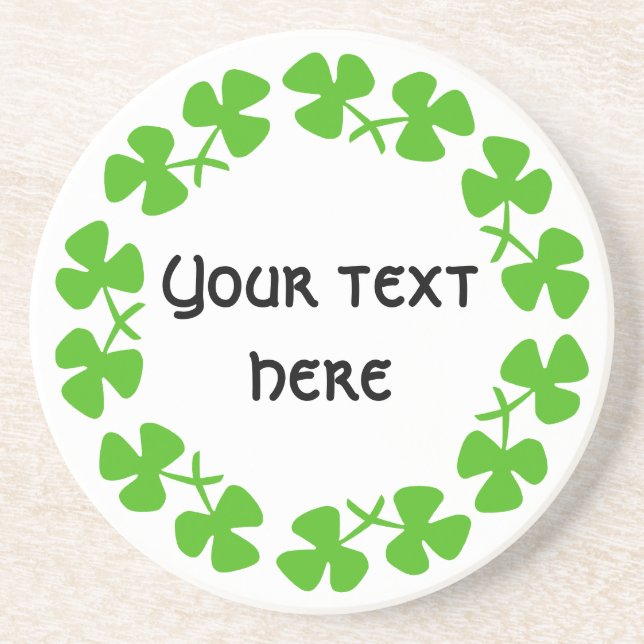Dessous De Verre En Grès Bordure Shamrock verte Ajouter un texte (Devant)