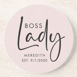 Dessous De Verre En Grès Boss Lady Logo Blush Pink Personnalisé