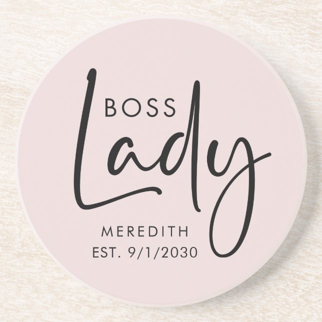 Dessous De Verre En Grès Boss Lady Logo Blush Pink Personnalisé (Devant)