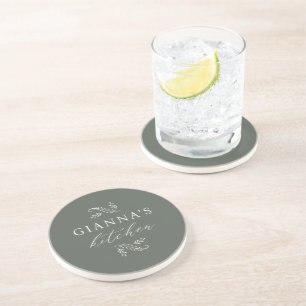 Dessous De Verre En Grès Botanique vert personnalisé Cuisine de Votre Nom
