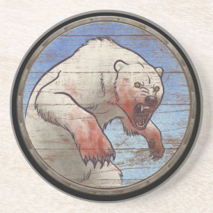 Dessous De Verre En Grès Bouclier de Viking - ours blanc