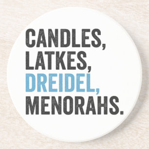 Dessous De Verre En Grès Bougies Latkes Toupie Menorahs Drôle Hanukkah Juif