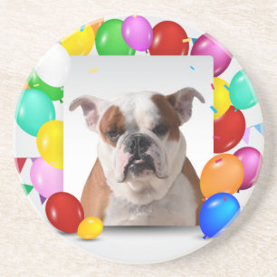 Dessous De Verre En Grès Bouledogue avec ballons colorés thème d'anniversai