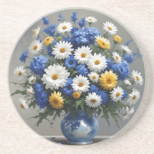 Dessous De Verre En Grès Bouquet de Fleurs Aquarelle Élégante (Devant)