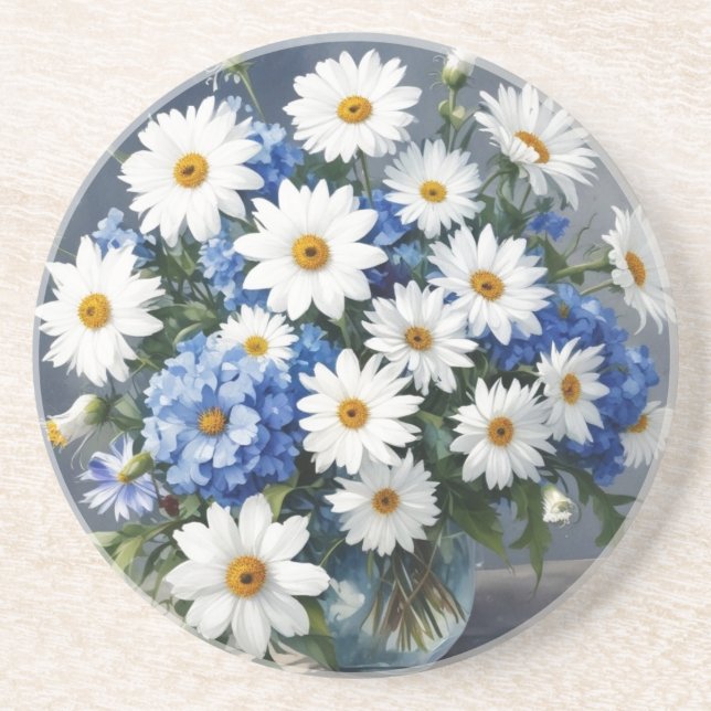 Dessous De Verre En Grès Bouquet de fleurs aquarelle élégantes marguerites (Devant)