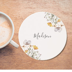 Dessous De Verre En Grès Bouquet de fleurs sauvages jolies avec monogramme