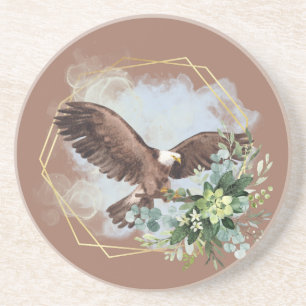 Dessous De Verre En Grès Bouquet encadré d'aigle chauve à l'aquarelle