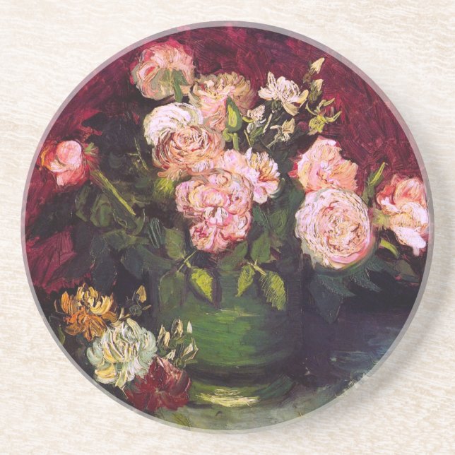 Dessous De Verre En Grès Bowl avec Peonies & Roses Van Gogh Art (Devant)