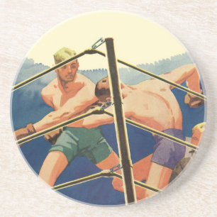 Dessous De Verre En Grès Boxe vintage, Boxers pendant un match