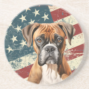 Dessous De Verre En Grès Boxer Américain Drapeau Américain Grunge