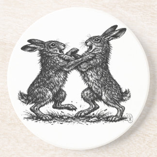 Dessous De Verre En Grès Boxing Hares – Haunted Ink Woodland Duel