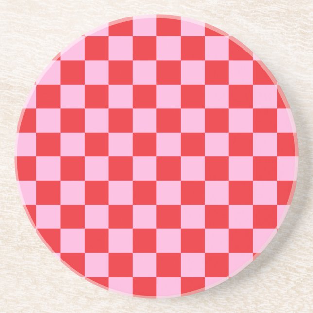 Dessous De Verre En Grès Bright Red and Light Pink Checkered (Devant)