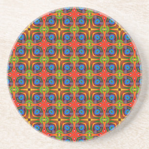 Dessous De Verre En Grès Bright Reds Blues et Greens Motif2