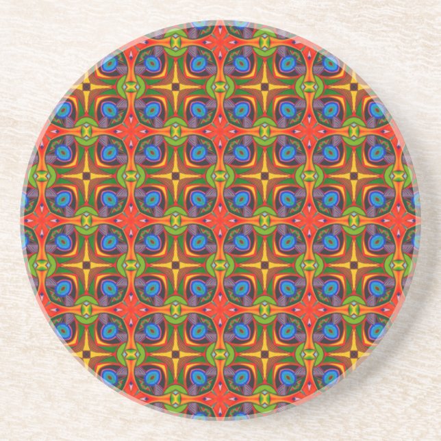 Dessous De Verre En Grès Bright Reds Blues et Greens Motif2 (Devant)