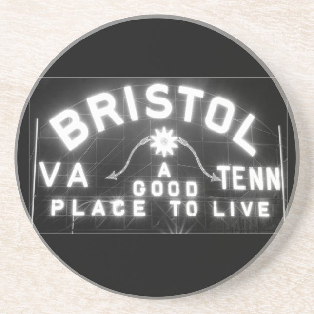 Dessous De Verre En Grès Bristol Virginia Tennessee Slogan signe la nuit (Devant)