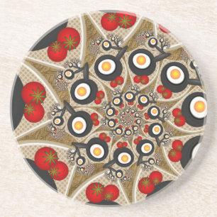 Dessous De Verre En Grès Brunch Fractal Art Drôle Nourriture, Tomates, Oeuf