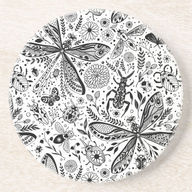 Dessous De Verre En Grès Bugs de Doodle sur bleu foncé (Devant)