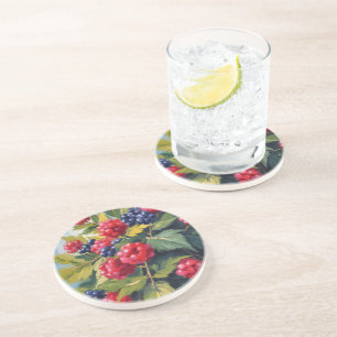 Dessous De Verre En Grès Buisson de framboises mûres aquarelle fruit