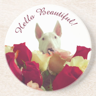 Dessous De Verre En Grès Bull terrier avec salutation rose - Hello Beautifu