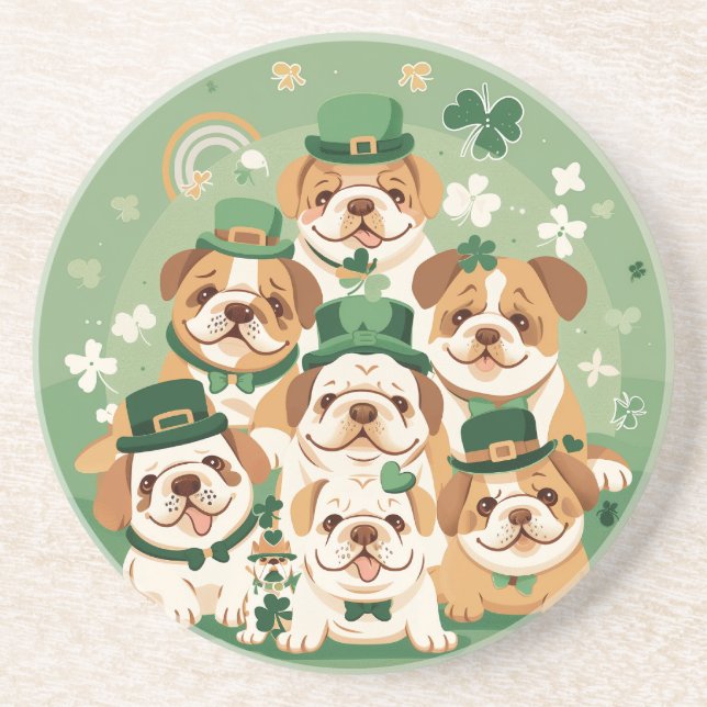 Dessous De Verre En Grès Bulldogs anglais de la Saint-Patrick (Devant)