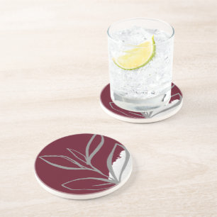 Dessous De Verre En Grès Burgundy & Gris Minimaliste Aquarelle Feuille pier