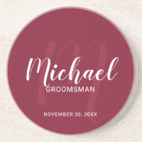 Burgundy Rouge moderne Script Personnalisé Groomsm