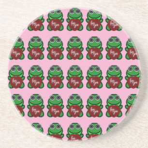 Dessous De Verre En Grès Cadeau de coeur de grenouille mignonne personnalis