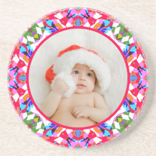Dessous De Verre En Grès Cadeau de Noël moderne coloré avec photo personnal