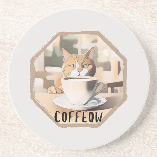 Dessous De Verre En Grès Café Occupé Cute Chat (Devant)