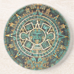 Dessous De Verre En Grès Calendrier rond antique maya aztèque de disque