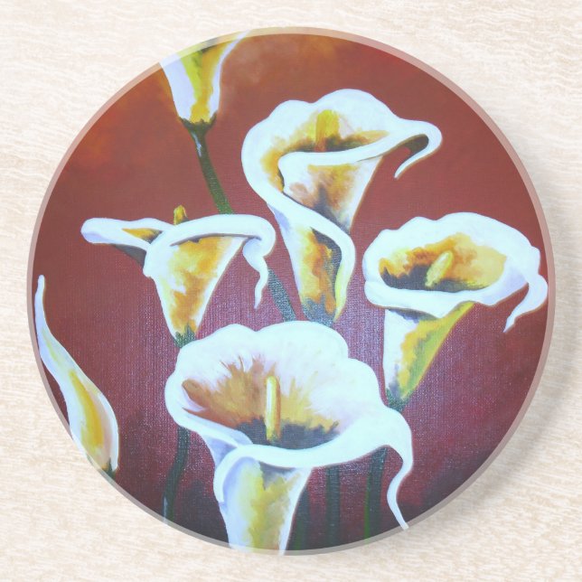 Dessous De Verre En Grès Calla Blanche Lit Des Fleurs De Coupe Artistique S (Devant)