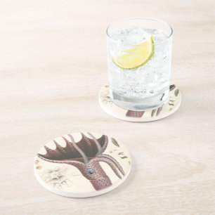 Dessous De Verre En Grès Calmar aux Parapluies, Animaux Vintages de la Mari