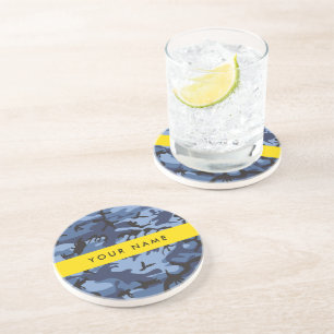 Dessous De Verre En Grès Camouflage Bleu Marine Personnalisez votre nom