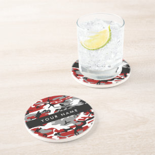 Dessous De Verre En Grès Camouflage rouge et gris Votre nom Personnaliser