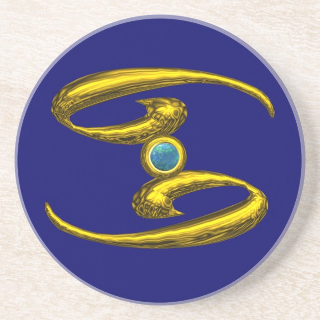 Dessous De Verre En Grès CANCER ZODIAC ANNIVERSAIRE JEWEL Blue Opale, (Devant)
