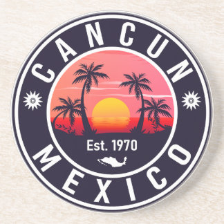 Dessous De Verre En Grès Cancun Mexique Palm Tree Vintage voyage Souvenir