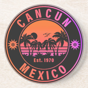 Dessous De Verre En Grès Cancun Mexique Palm Trees Vintage voyage Souvenirs