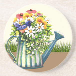 Dessous De Verre En Grès Canette d'eau avec Fleurs sauvages