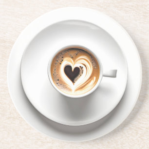 Dessous De Verre En Grès Cappuccino Du Coeur En Coupe De Café Blanc