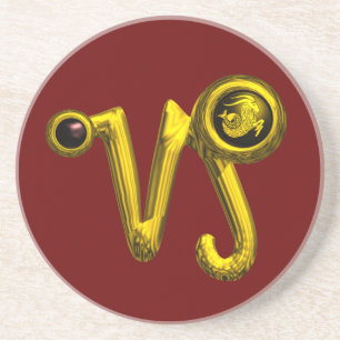 Dessous De Verre En Grès CAPRICORN ZODIAC ANNIVERSAIRE JEWEL Or, Onyx Noir