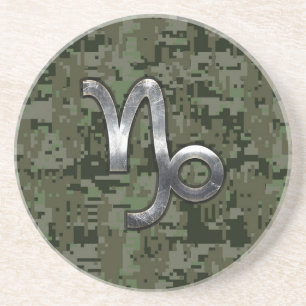 Dessous De Verre En Grès Capricorn Zodiac Connexion vert olive camo numériq