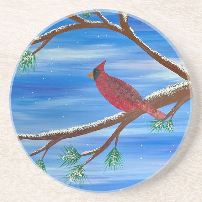 Dessous De Verre En Grès Cardinal d'hiver (Devant)