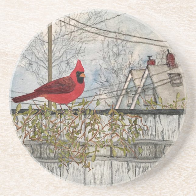 Dessous De Verre En Grès Cardinal rouge dans le Dessous de verre de grès de (Devant)