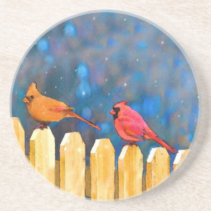 Dessous De Verre En Grès Cardinals on the Fence Painting - Art original