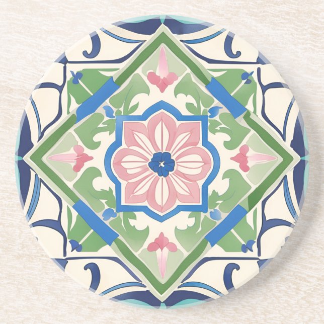 Dessous De Verre En Grès Carrelage rose et bleu (Devant)