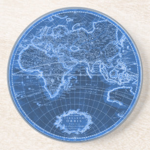 Dessous De Verre En Grès Carte antique du monde dans le bleu