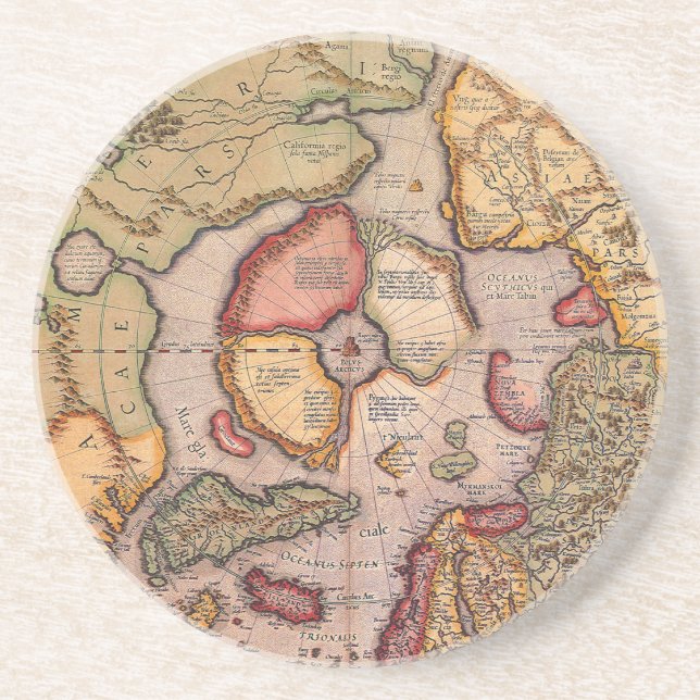 Dessous De Verre En Grès Carte antique du pôle Nord Carte par Mercator (Devant)
